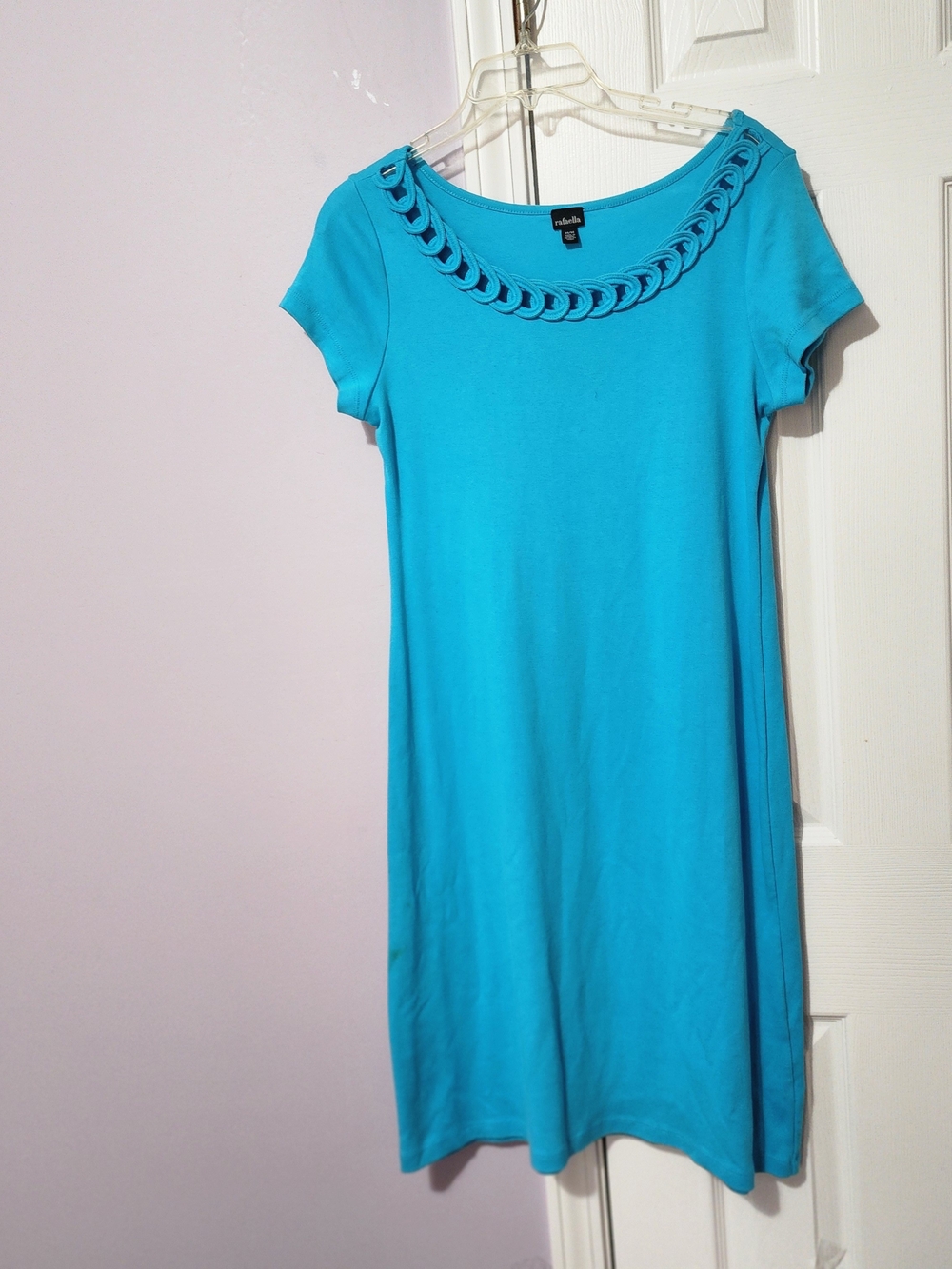 Rafaella Turquoise Short-Sleeve Midi Dress with Braided Neckline